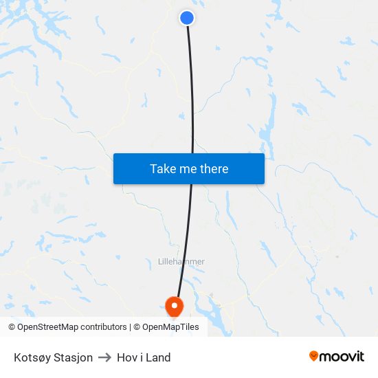 Kotsøy Stasjon to Hov i Land map