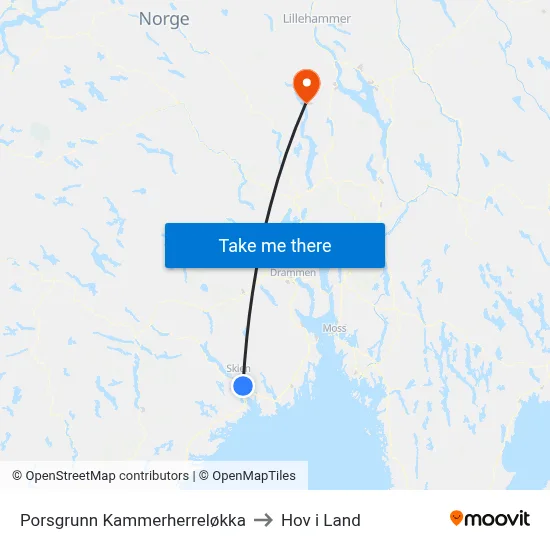 Porsgrunn Kammerherreløkka to Hov i Land map