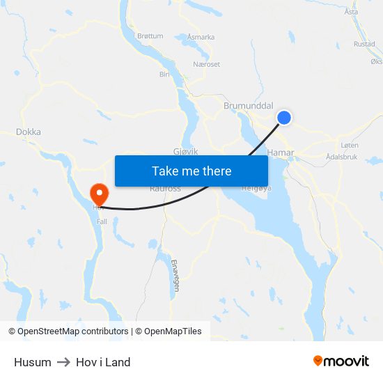 Husum to Hov i Land map