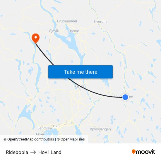 Ridebobla to Hov i Land map