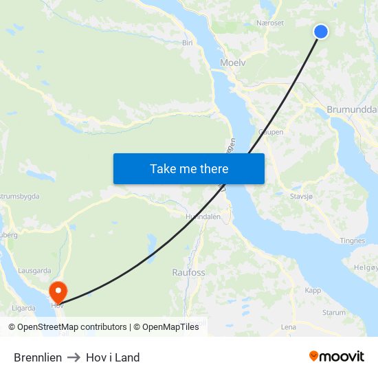 Brennlien to Hov i Land map