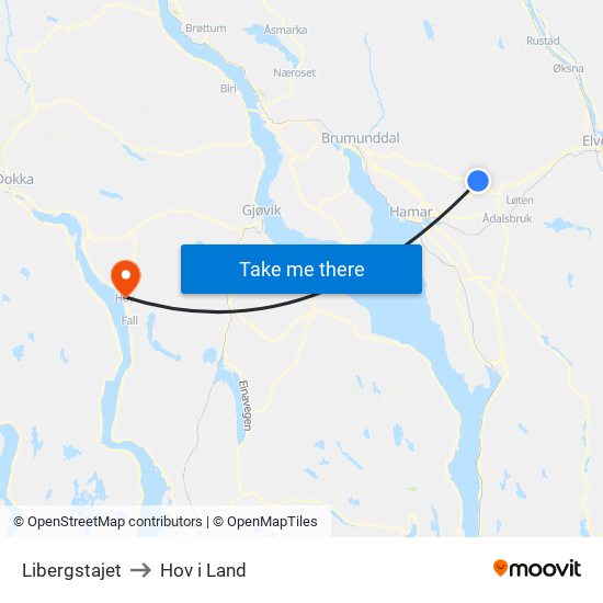 Libergstajet to Hov i Land map
