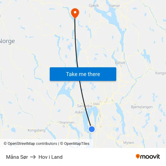Måna Sør to Hov i Land map