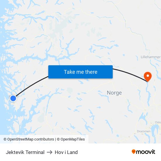 Jektevik Terminal to Hov i Land map