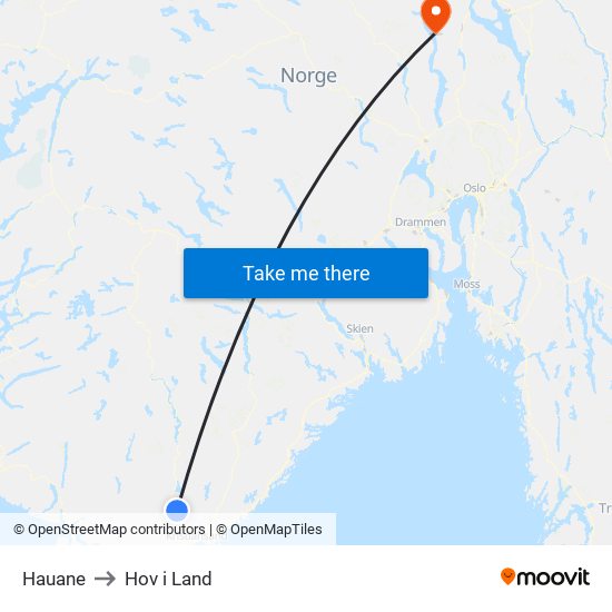 Hauane to Hov i Land map