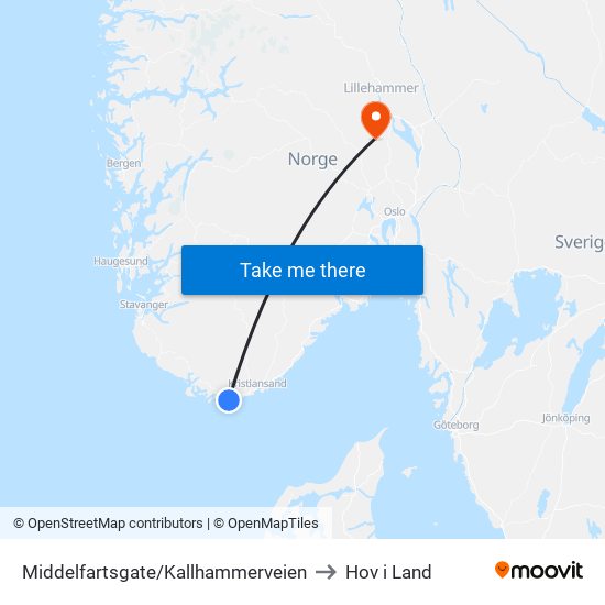 Middelfartsgate/Kallhammerveien to Hov i Land map