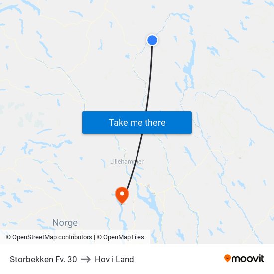 Storbekken Fv. 30 to Hov i Land map