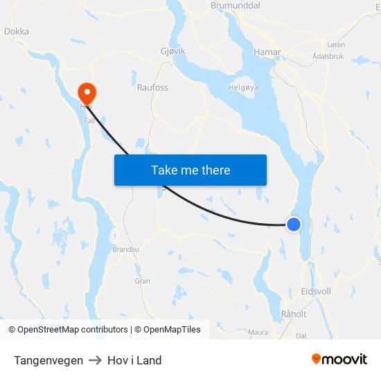 Tangenvegen to Hov i Land map