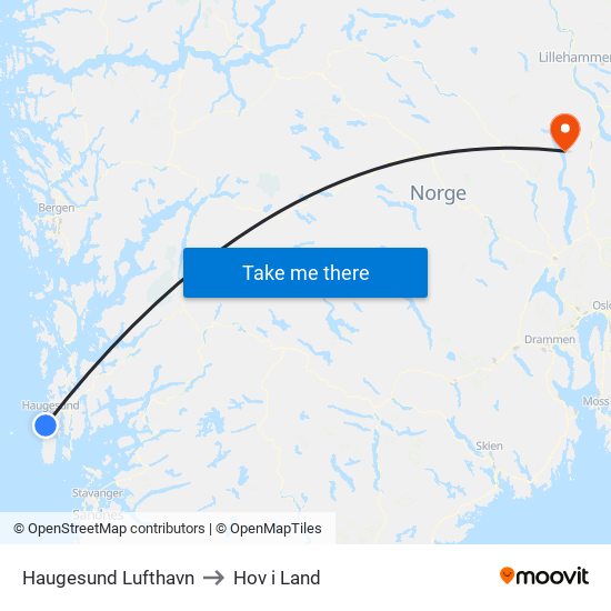 Haugesund Lufthavn to Hov i Land map