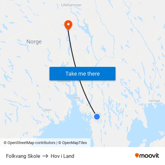 Folkvang Skole to Hov i Land map