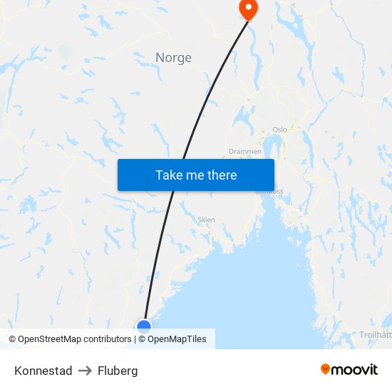 Konnestad to Fluberg map