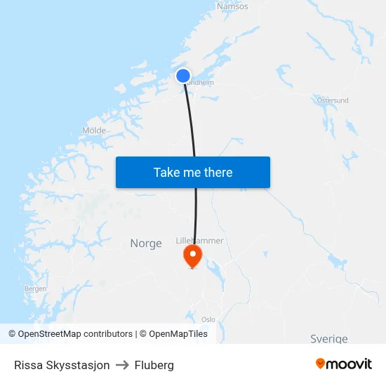 Rissa Skysstasjon to Fluberg map