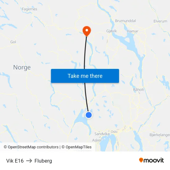 Vik E16 to Fluberg map