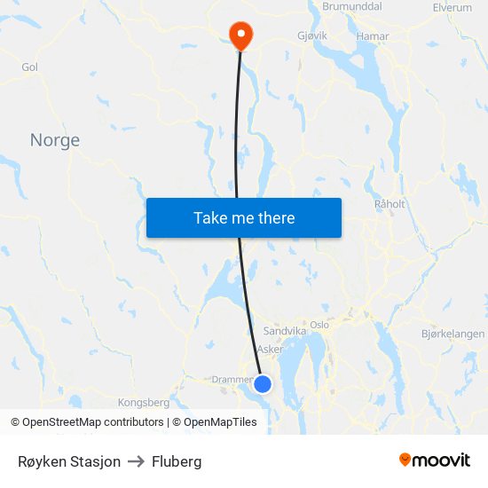Røyken Stasjon to Fluberg map