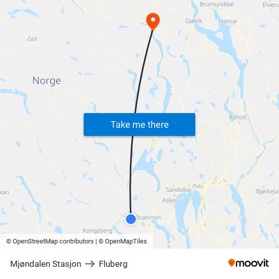 Mjøndalen Stasjon to Fluberg map