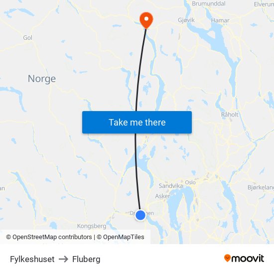 Fylkeshuset to Fluberg map