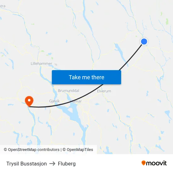 Trysil Busstasjon to Fluberg map