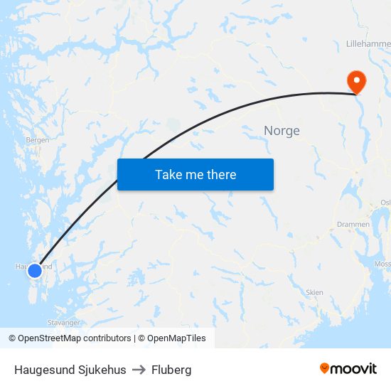 Haugesund Sjukehus to Fluberg map