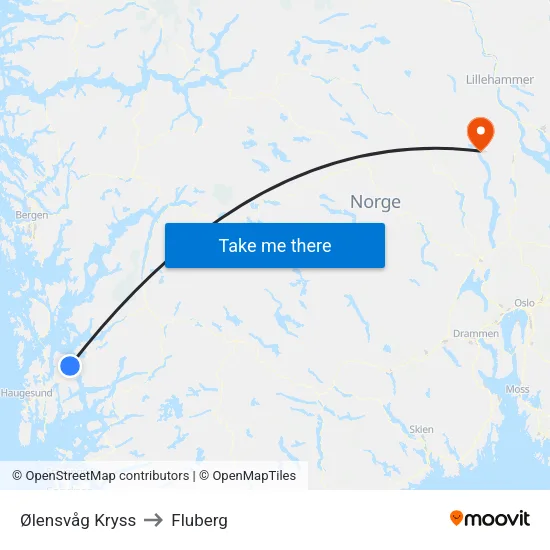Ølensvåg Kryss to Fluberg map