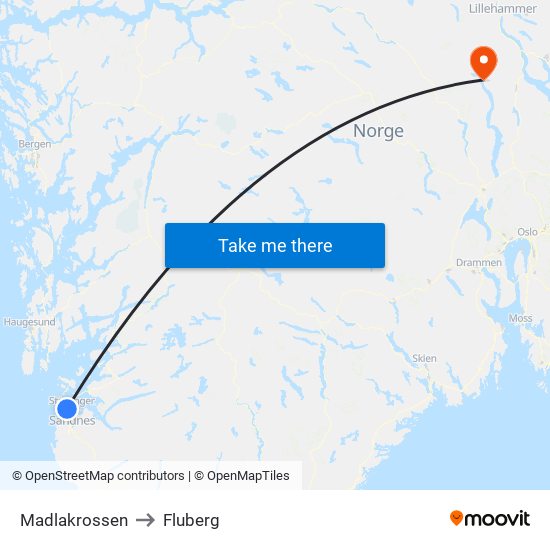 Madlakrossen to Fluberg map