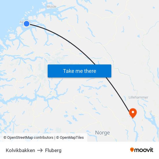 Kolvikbakken to Fluberg map