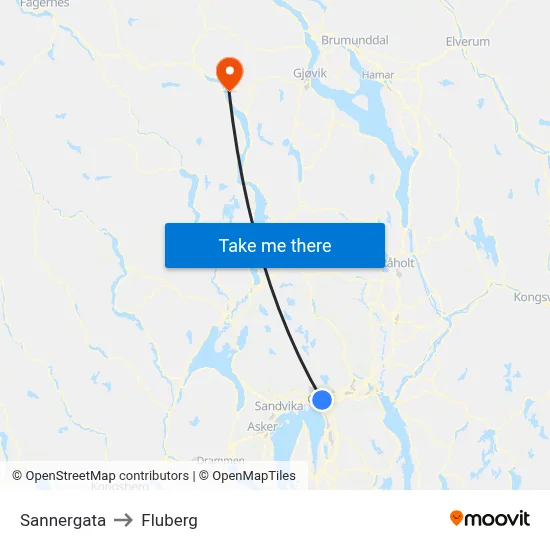 Sannergata to Fluberg map