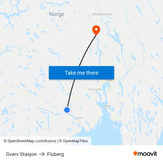 Gvarv Stasjon to Fluberg map