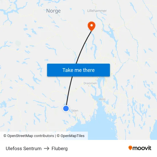 Ulefoss Sentrum to Fluberg map