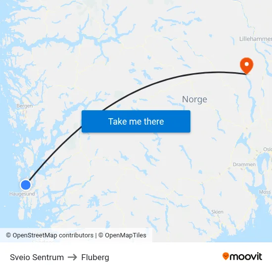 Sveio Sentrum to Fluberg map