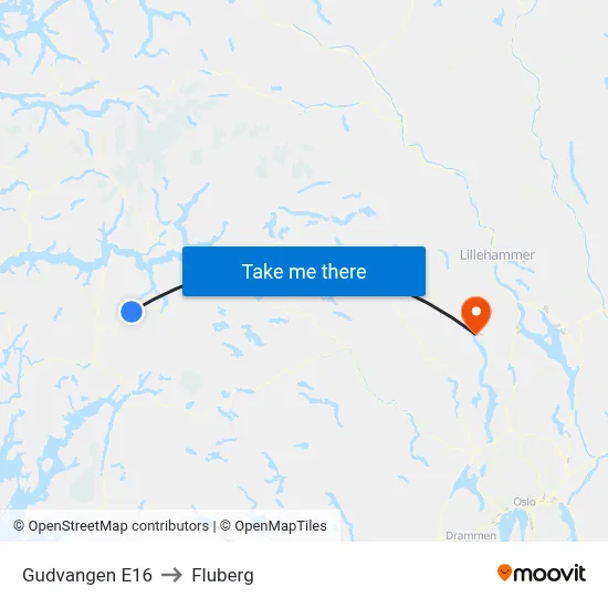 Gudvangen E16 to Fluberg map