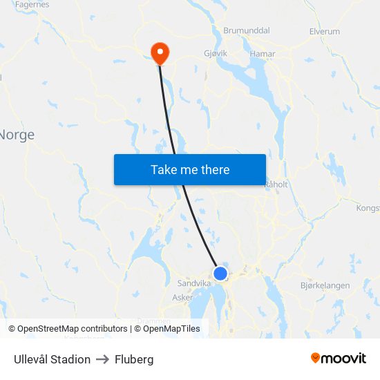 Ullevål Stadion to Fluberg map