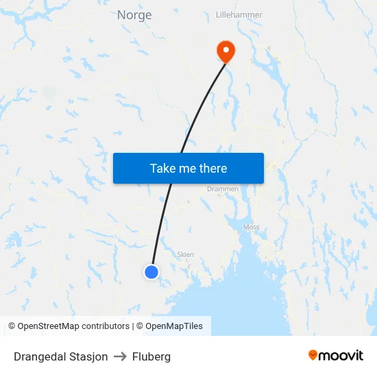 Drangedal Stasjon to Fluberg map