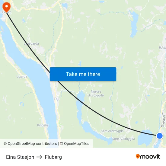 Eina Stasjon to Fluberg map