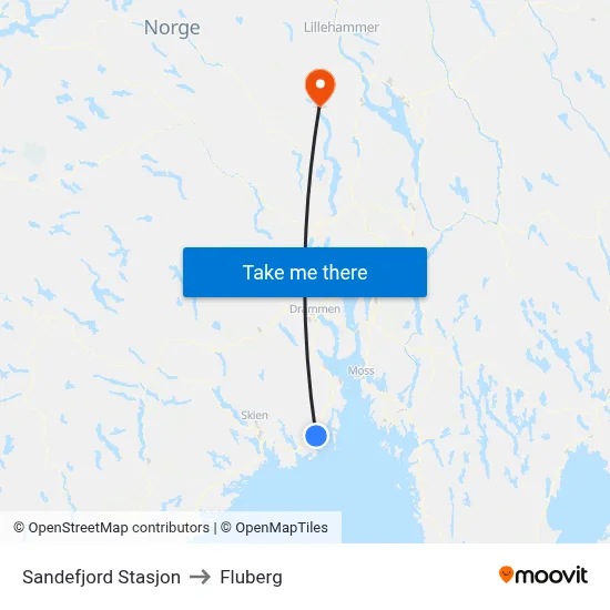 Sandefjord Stasjon to Fluberg map