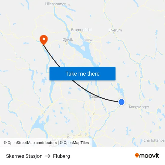 Skarnes Stasjon to Fluberg map