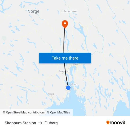 Skoppum Stasjon to Fluberg map