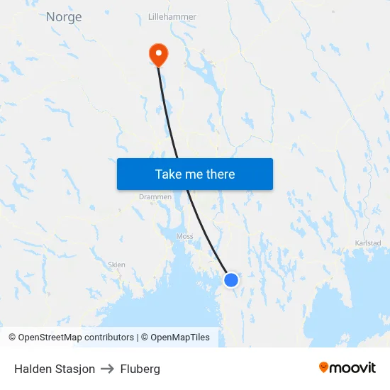 Halden Stasjon to Fluberg map