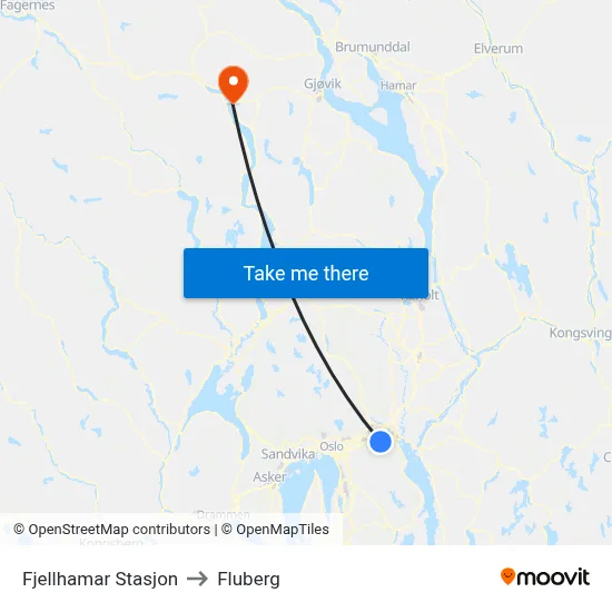 Fjellhamar Stasjon to Fluberg map
