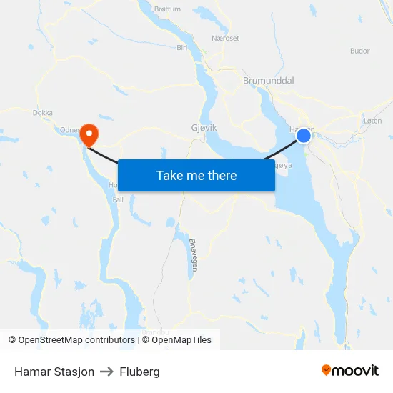 Hamar Stasjon to Fluberg map