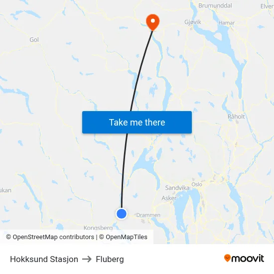Hokksund Stasjon to Fluberg map