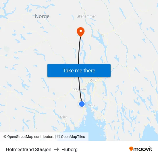 Holmestrand Stasjon to Fluberg map