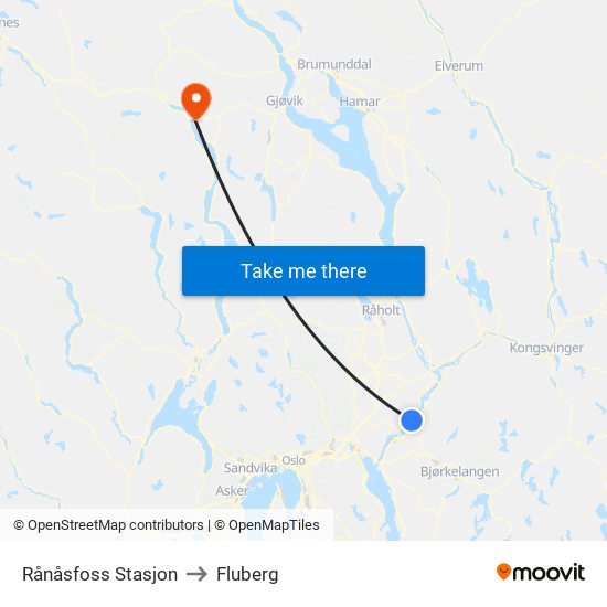 Rånåsfoss Stasjon to Fluberg map