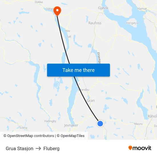 Grua Stasjon to Fluberg map