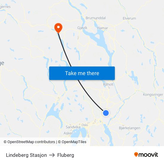 Lindeberg Stasjon to Fluberg map