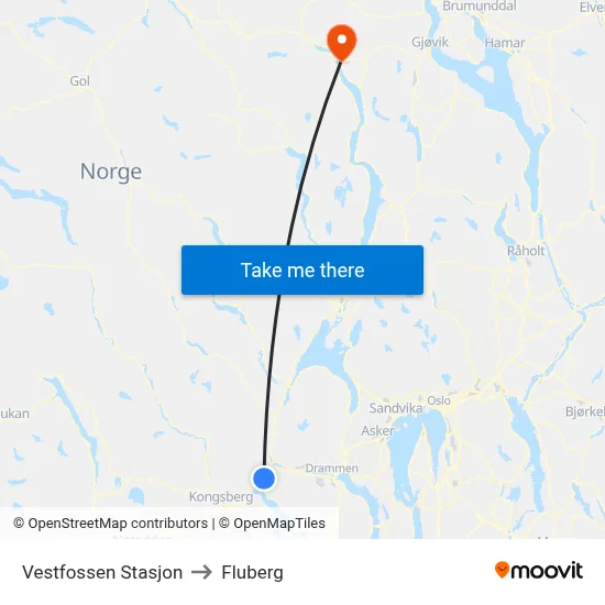 Vestfossen Stasjon to Fluberg map