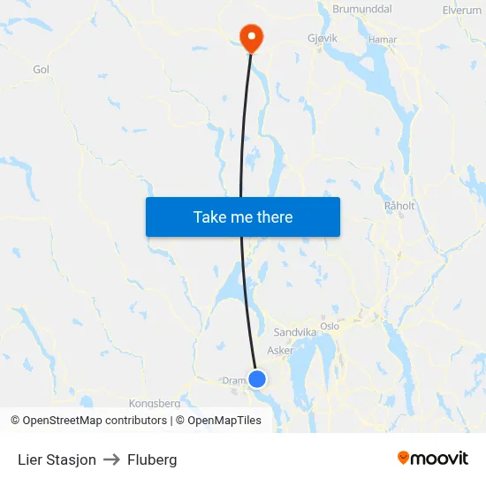 Lier Stasjon to Fluberg map