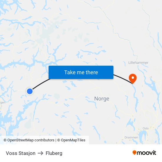 Voss Stasjon to Fluberg map