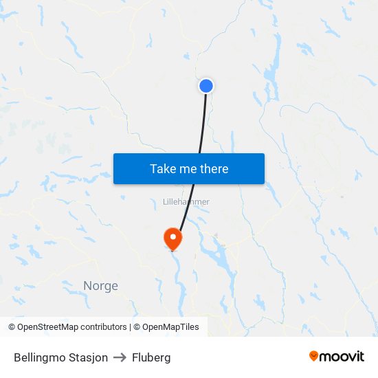 Bellingmo Stasjon to Fluberg map