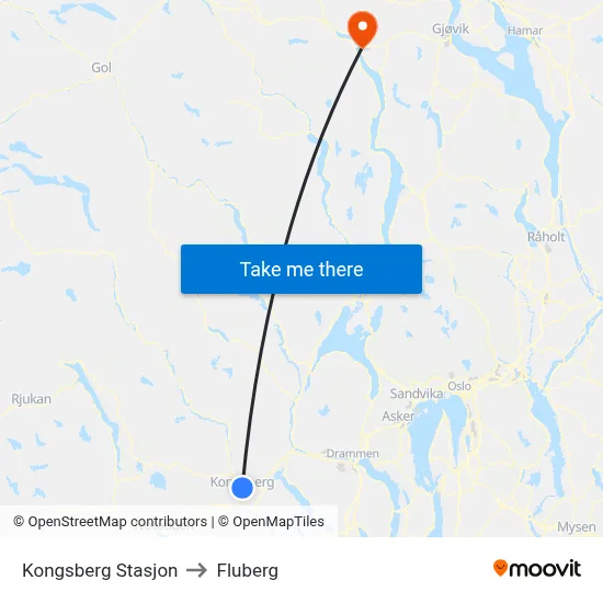 Kongsberg Stasjon to Fluberg map