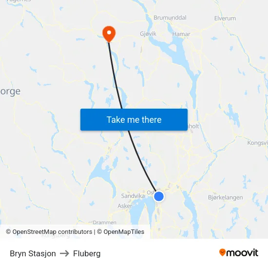 Bryn Stasjon to Fluberg map